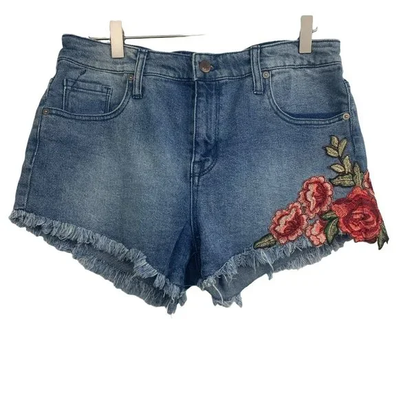 Embroidered Denim Shorts Womens Jean Shorts Mossimo Mid Rise Midi